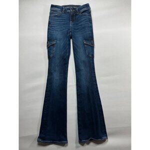 American Eagle Women's Cargo Kick Boot Stretch Denim Jeans - Size 00 (24x30.5)